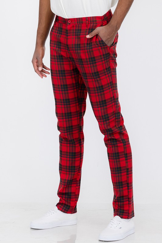 Plaid Trouser Pants Red