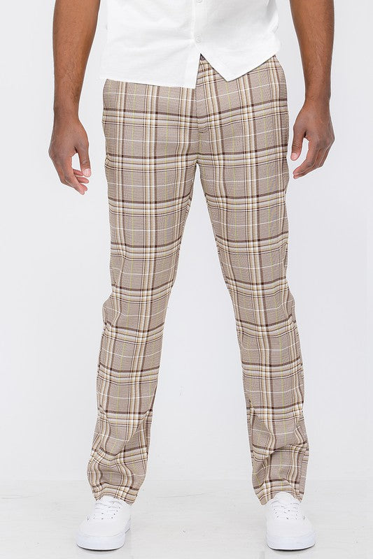Plaid Trouser Pants Tan