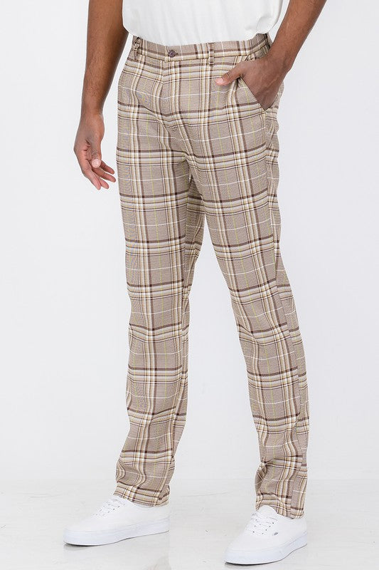 Plaid Trouser Pants Tan