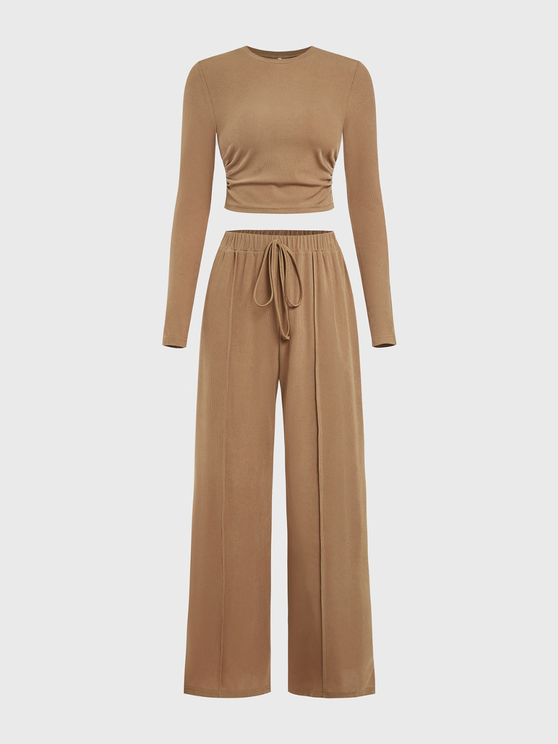 Camel Long Sleeve Top and Tied Pants Set
