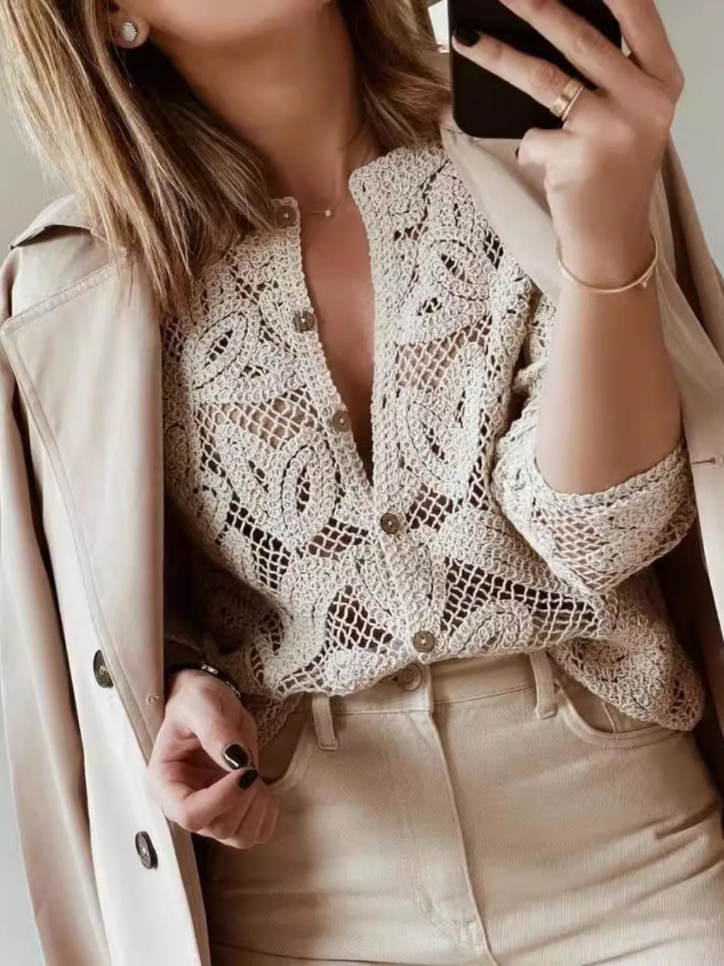 Kora Lace Button-Up Shirt