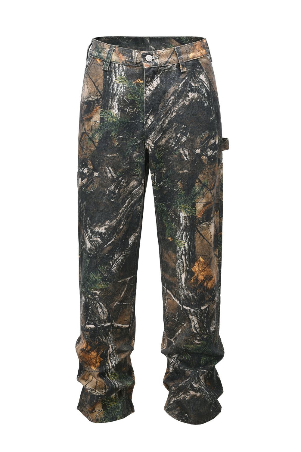 Camouflage Leaf-Print Cargo Jeans