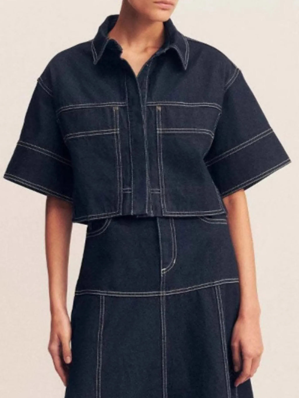 Cropped Stitch Denim Top