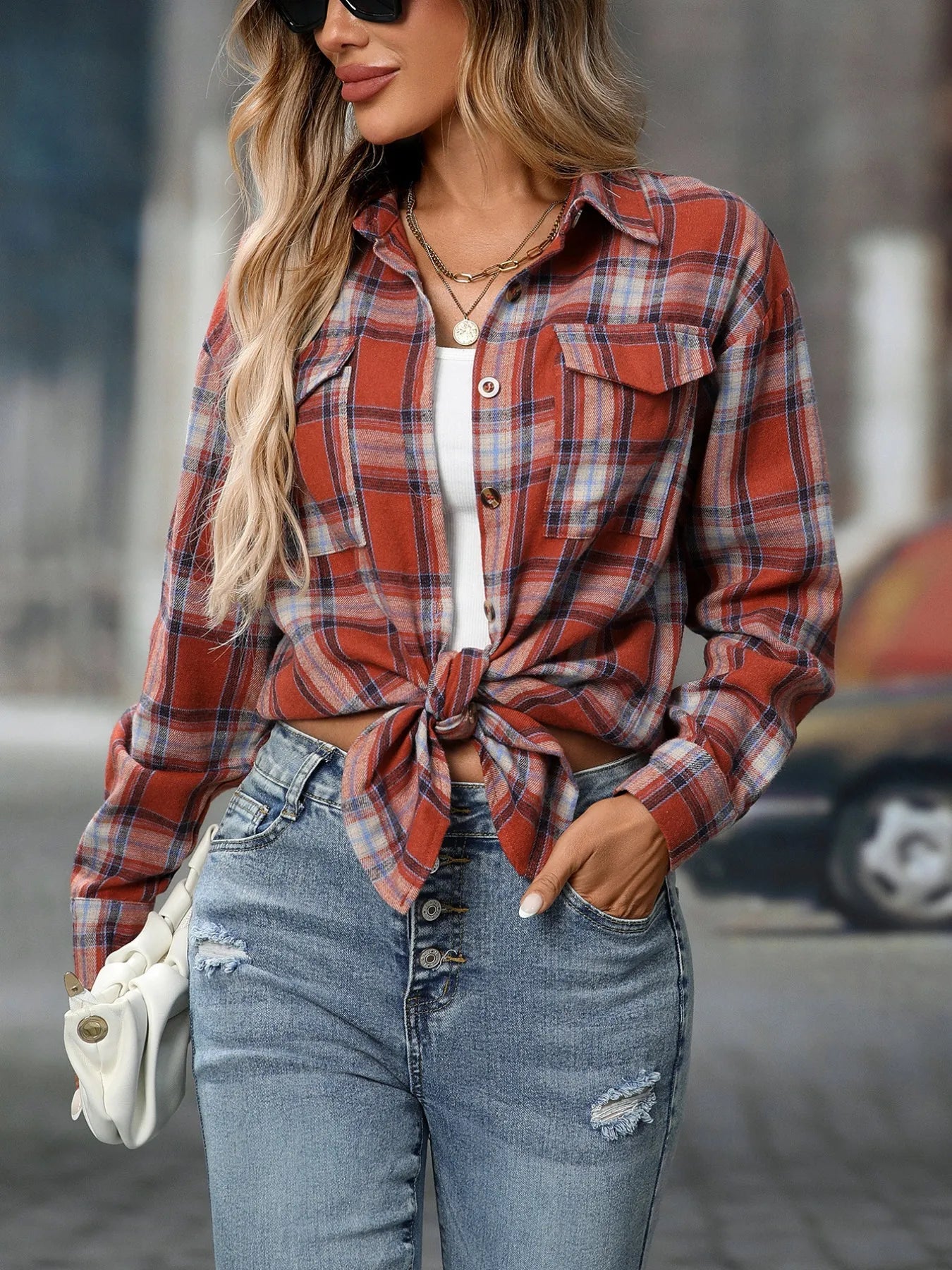 Plaid Button-Down Oversized Shirt
