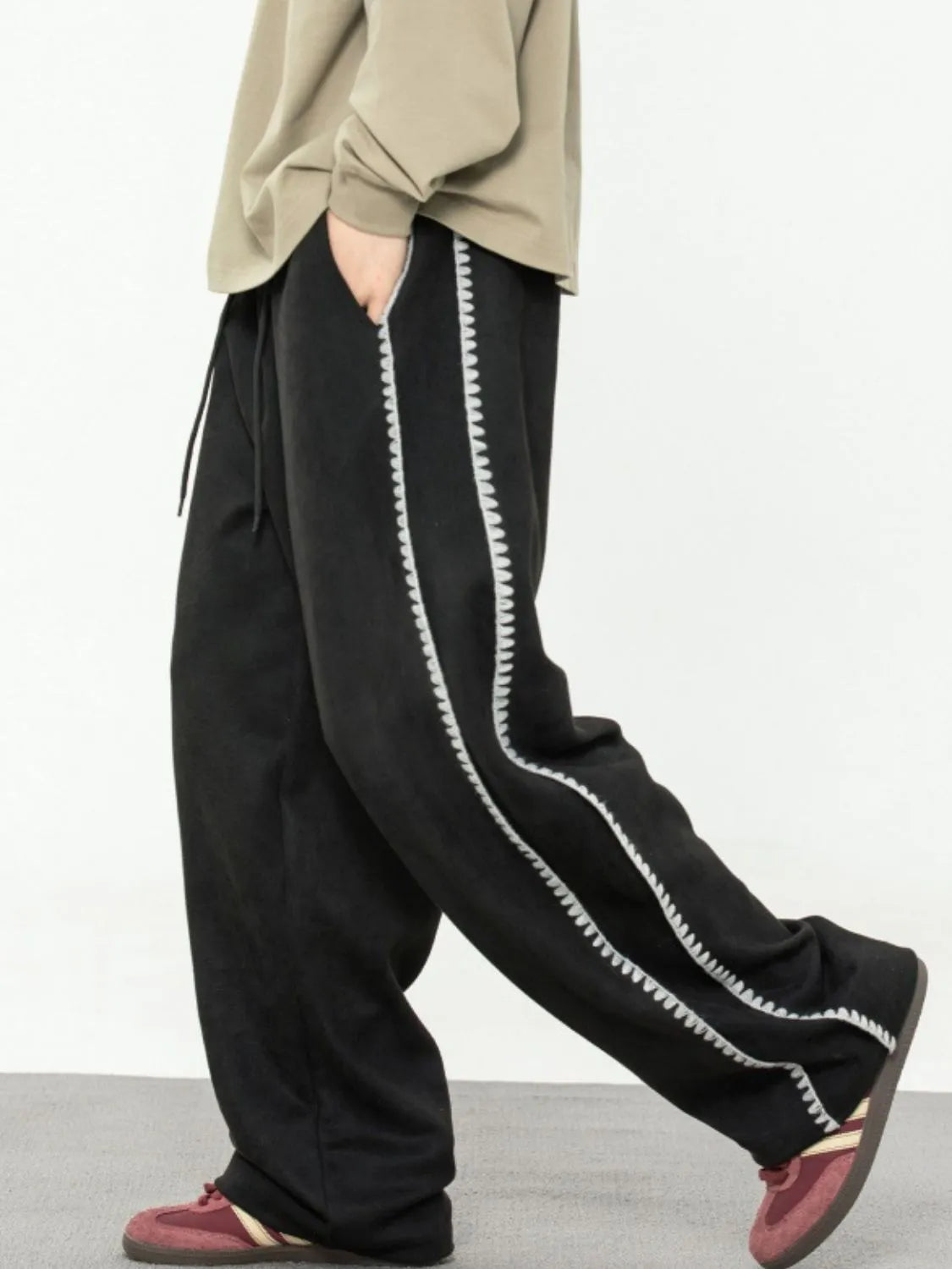 Stitch Drawstring Wide Leg Pants