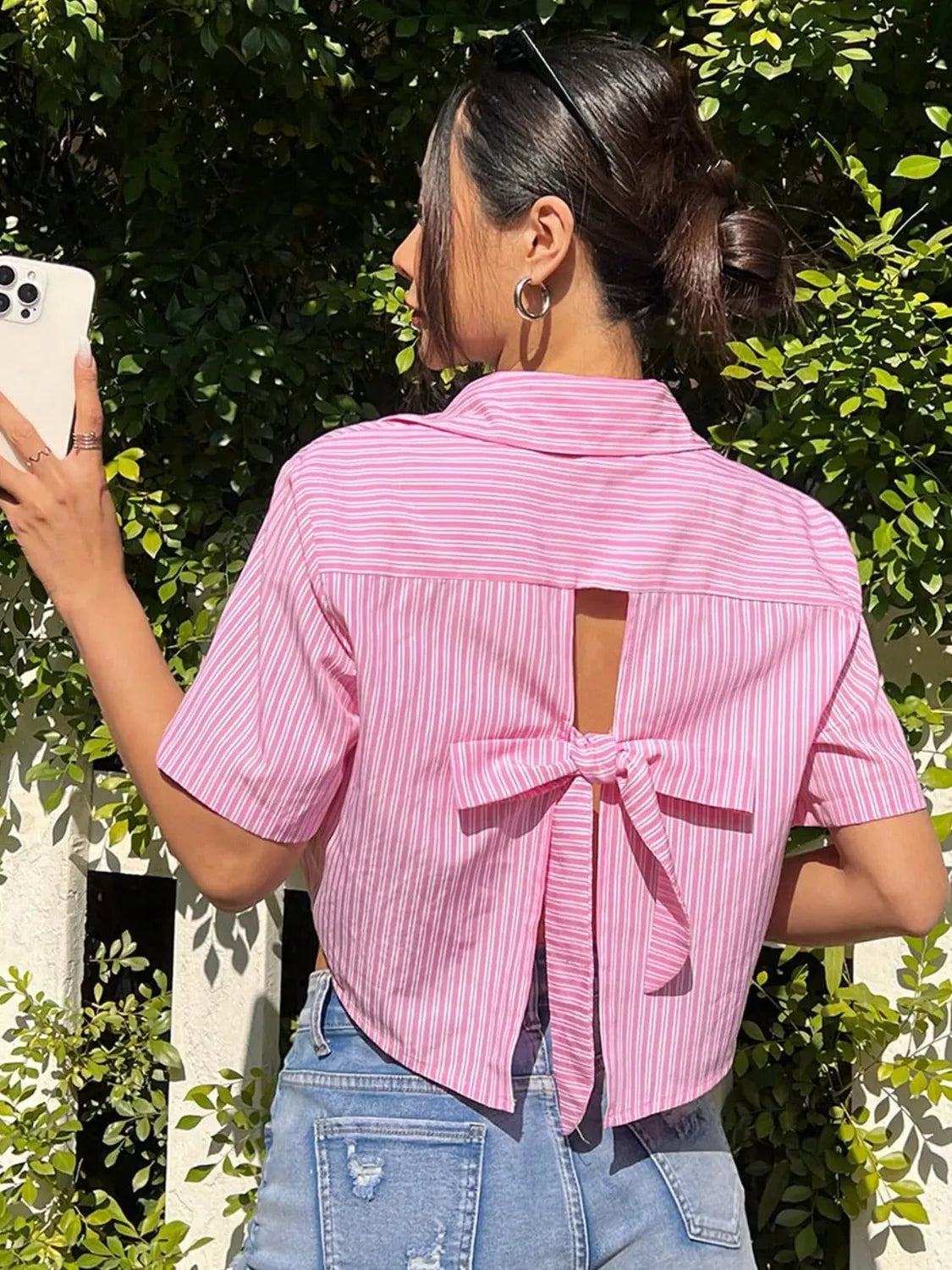 Bow Back Cropped Shirt
