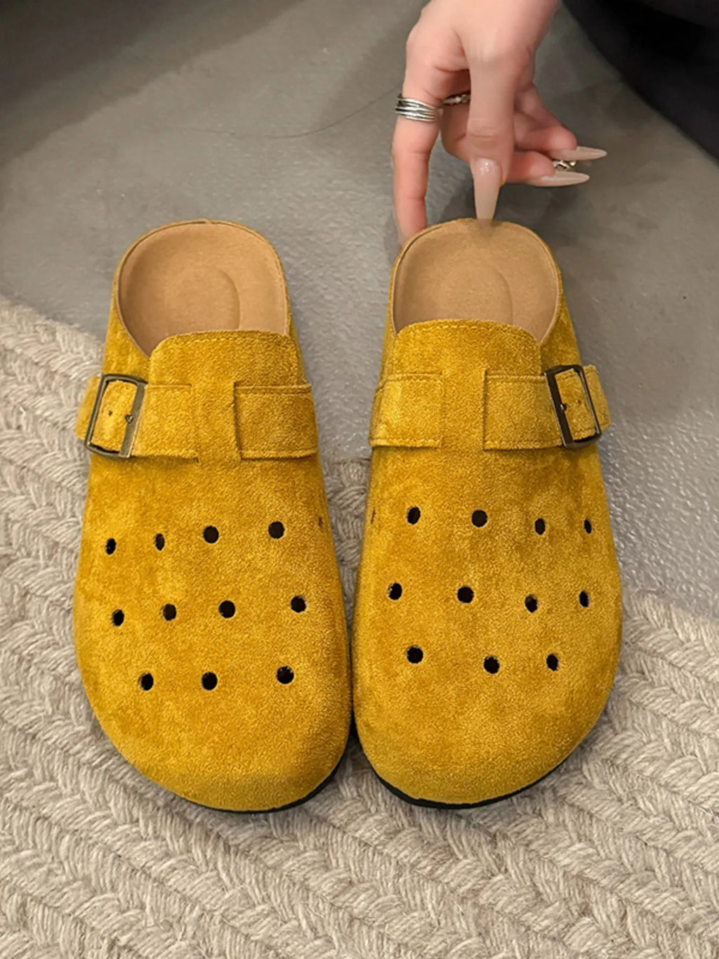 Hollow Out Buckle Strap Slip-Ons