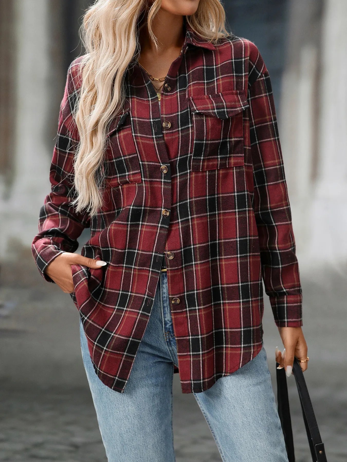 Plaid Button-Down Oversized Shirt