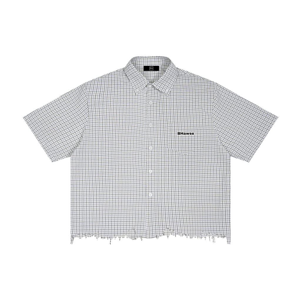 BHawse Adonai  Distressed Plaid Boxy Shirt