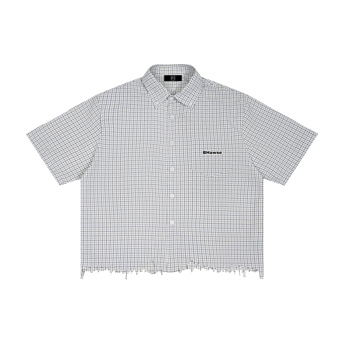 BHawse Adonai  Distressed Plaid Boxy Shirt