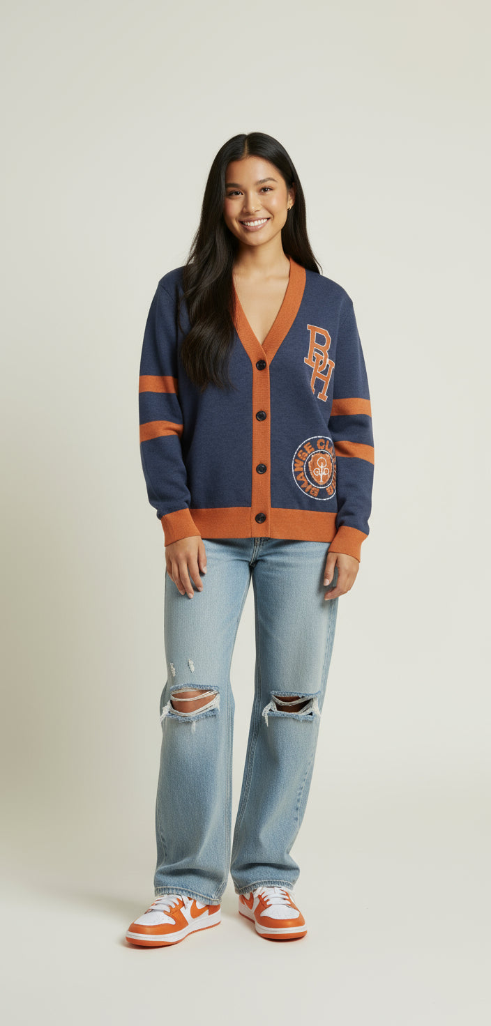 BH Varsity Cardigan Org/Navy