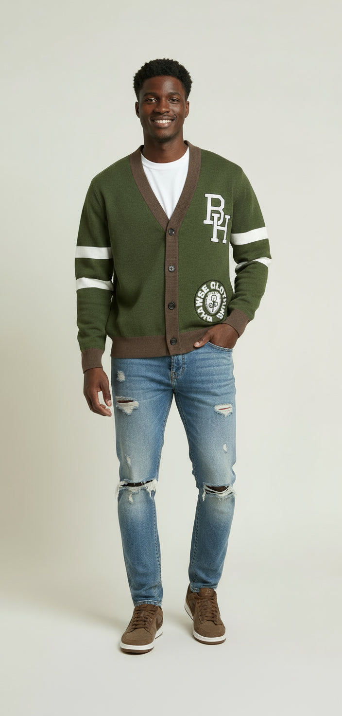 BH Varsity Cardigan Brn/Green