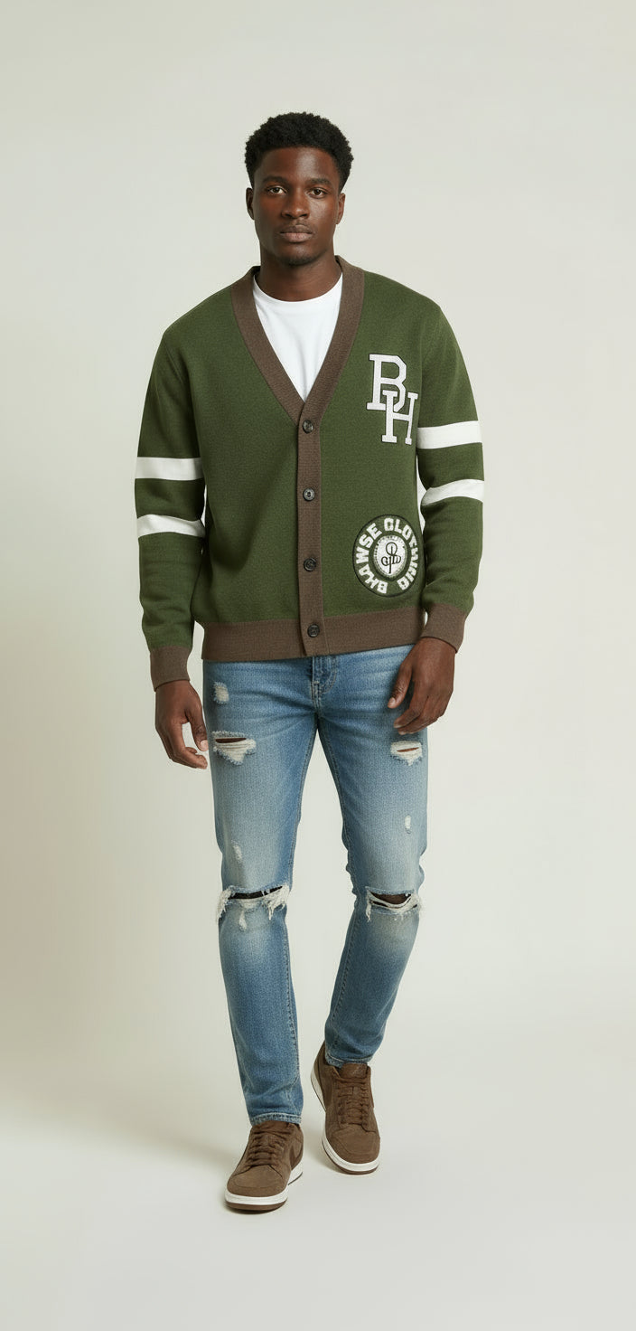 BH Varsity Cardigan Brn/Green