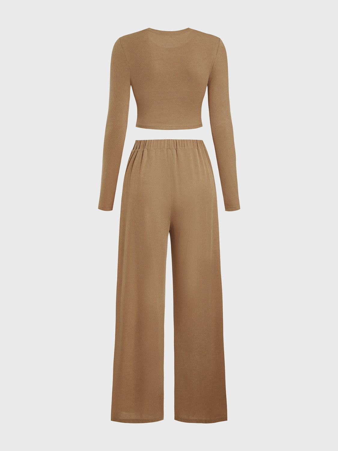 Camel Long Sleeve Top and Tied Pants Set