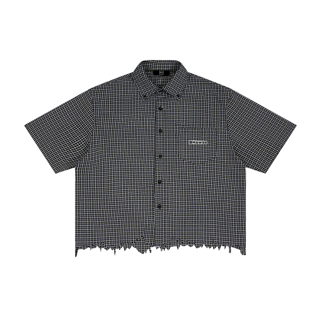 BHawse Adonai  Distressed Plaid Boxy Shirt