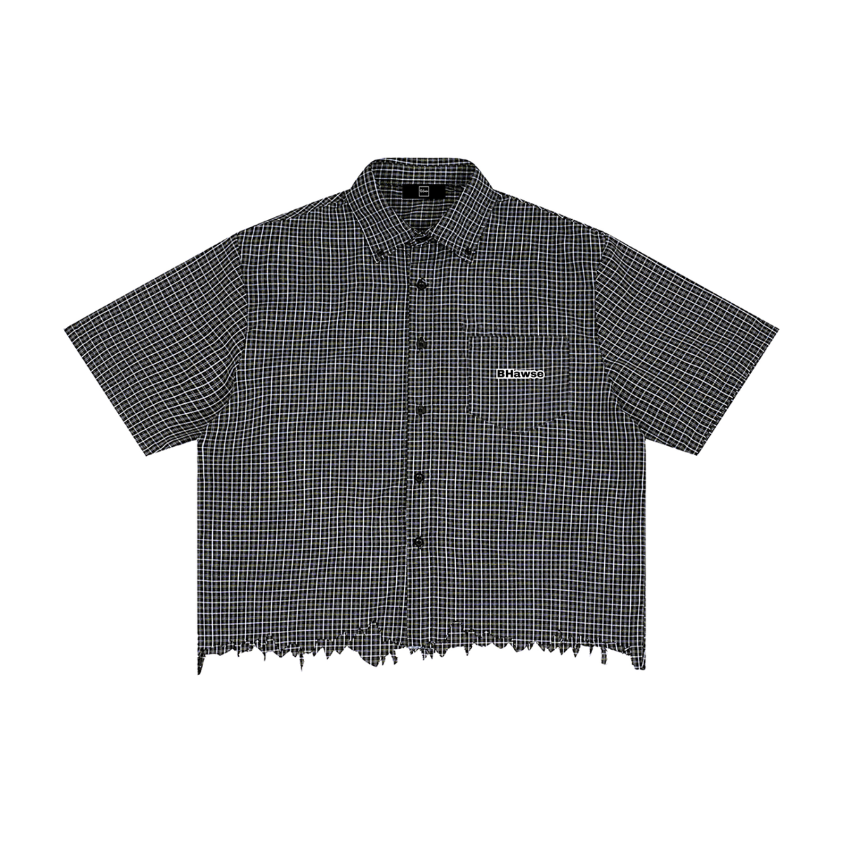 BHawse Adonai  Distressed Plaid Boxy Shirt