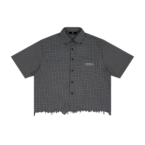 BHawse Adonai  Distressed Plaid Boxy Shirt