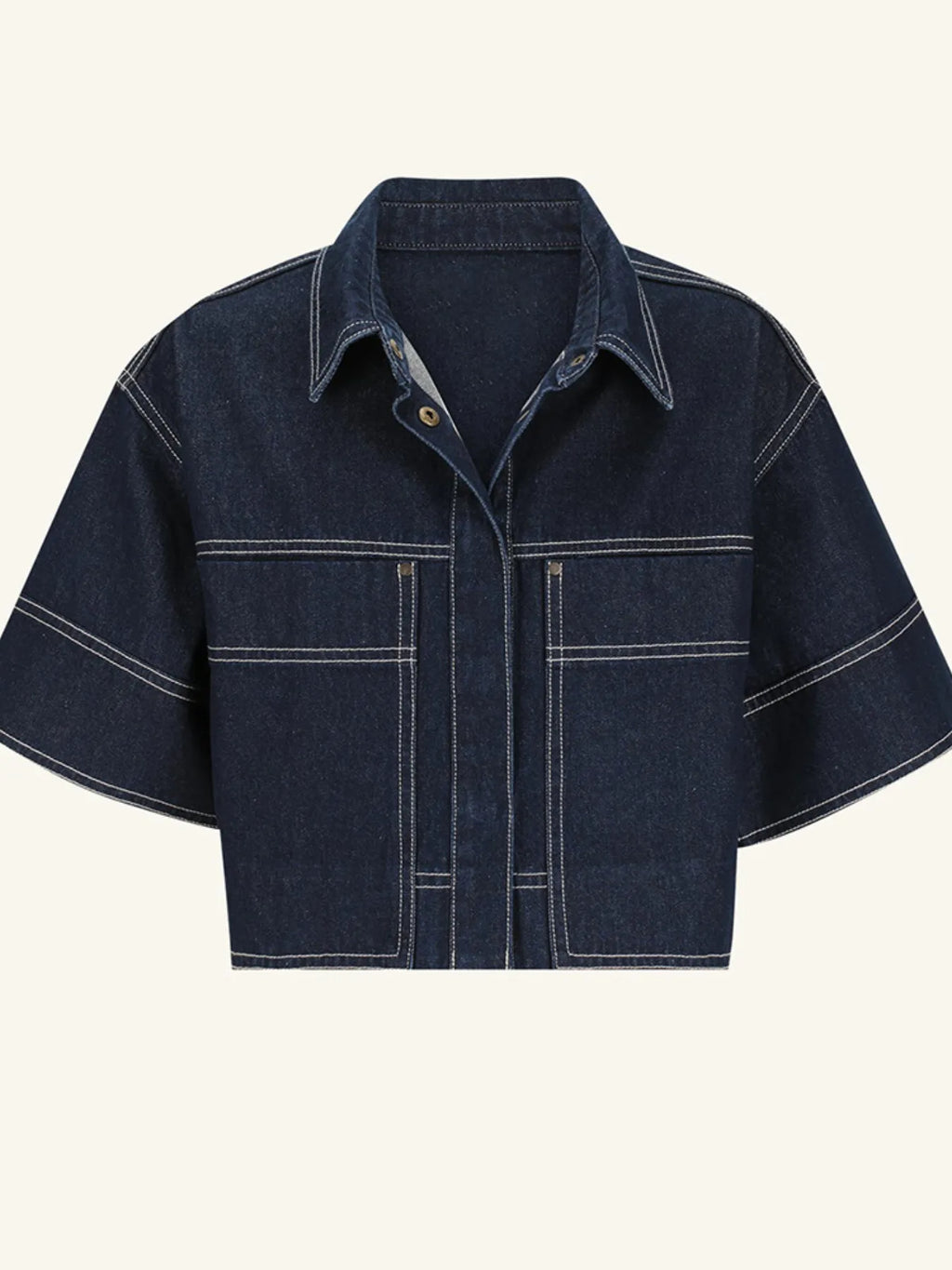 Cropped Stitch Denim Top