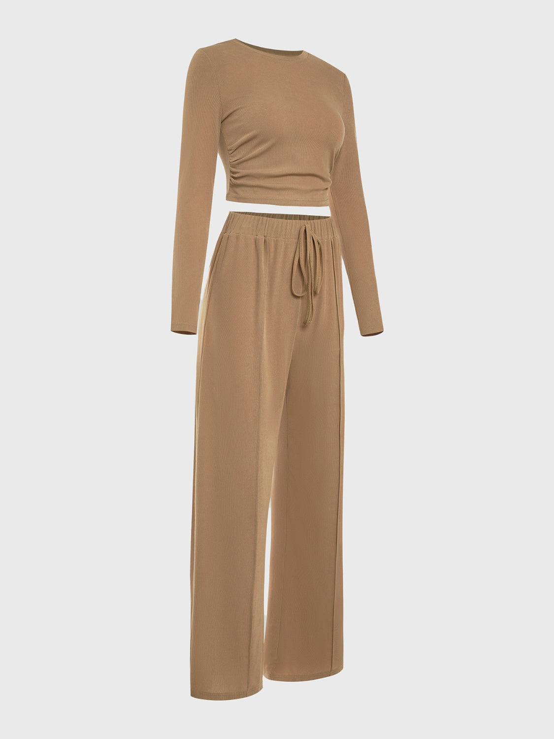 Camel Long Sleeve Top and Tied Pants Set