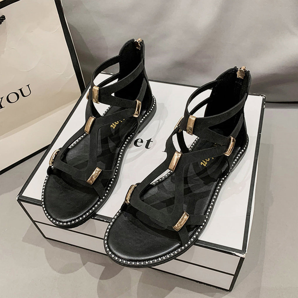 Open Toe Back Zipper Sandals