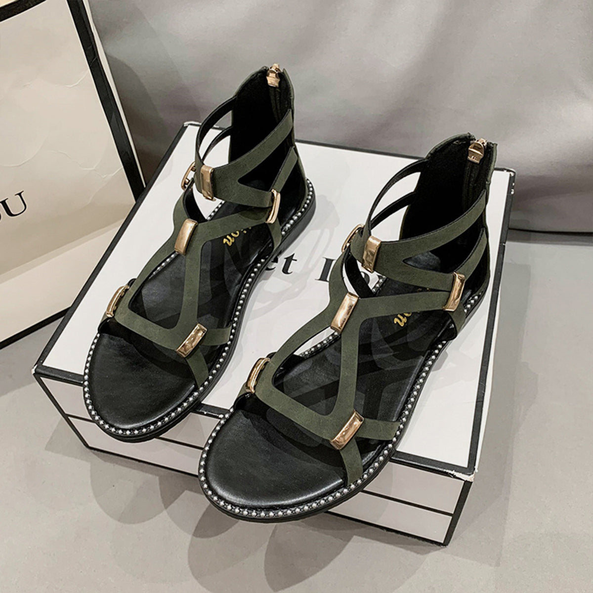 Open Toe Back Zipper Sandals