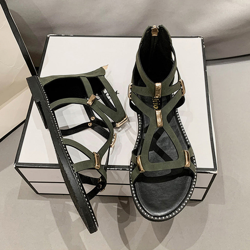 Open Toe Back Zipper Sandals
