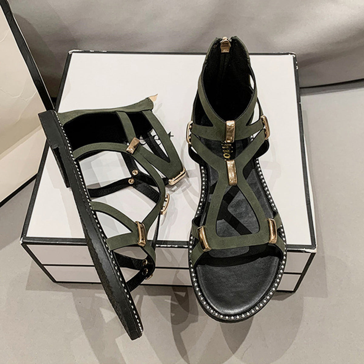 Open Toe Back Zipper Sandals