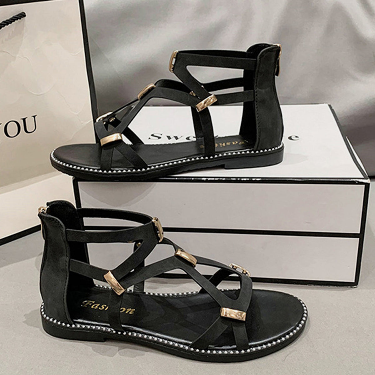 Open Toe Back Zipper Sandals