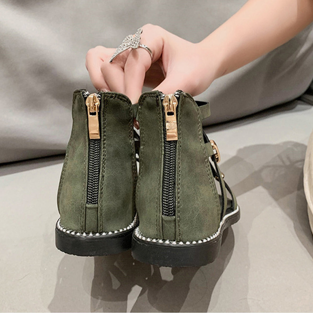 Open Toe Back Zipper Sandals